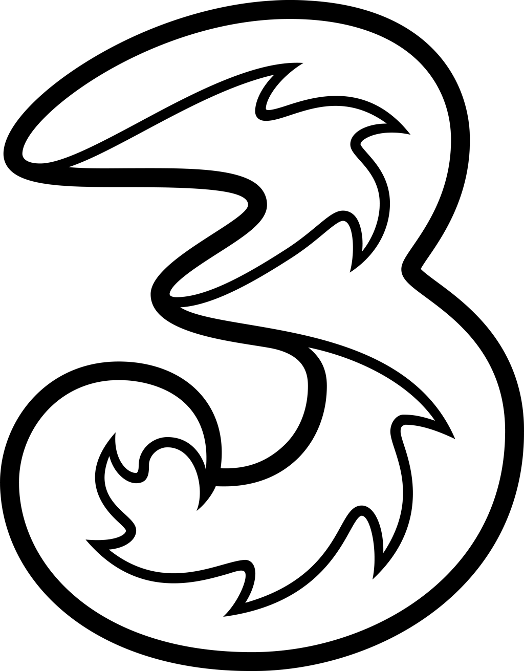 Three - 3 logotype, transparent .png, medium, large